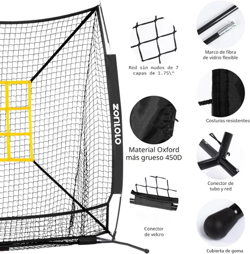 Miniatura 3 de ZONLOLO 6x6ft Baseball & Softball Net for Hitting,Pitching and Batting, Throwing,Baseball net with Sturdy Bow Frame,Battting Tee,Strike Zone, Middle