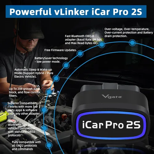 Miniatura 7 de iCar Pro 2S OBD2 Adaptador Bluetooth Comprobación motor lector de código de vehículo Herramientas de diagnóstico para iOS y Android y Windows Hecho