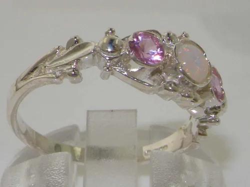 Miniatura 3 de Anillo de plata de ley 925 auténtico ópalo y turmalina rosa para mujer
