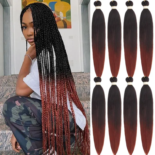 Miniatura 22 de Beyond Beauty - Trenzas preestiradas de cabello profesional sin picazón, ajuste de agua caliente, fibra sintética, textura Yaki, extensiones