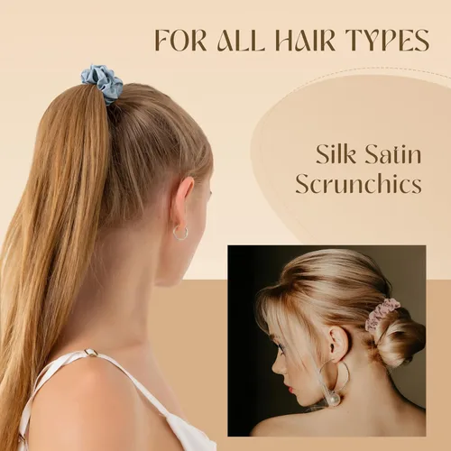 Miniatura 3 de Scrunchies para mujeres, scrunchies de seda satinada, ligas elásticas fortalecedoras para el cabello, sujetadores de cola de caballo adecuados
