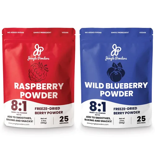 Jungle Powders Superfood - Paquete de polvo de frutas de frambuesa y arándano silvestre, 100% liofilizado, extracto de frambuesa apto para veganos,