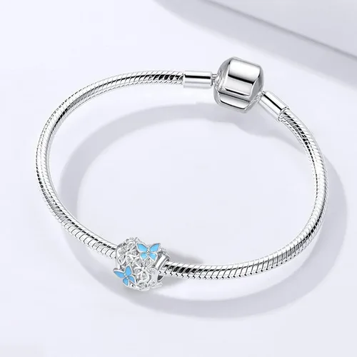 Miniatura 3 de Abalorio de jardín de flores de mariposa Magnolia Bloom Crystal Opennwork esmalte para pulsera Pandora Charm