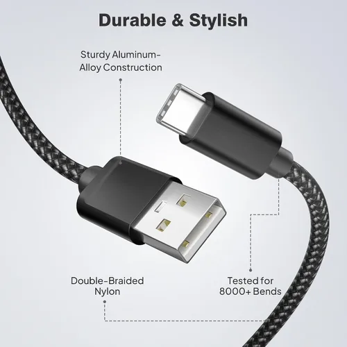 Miniatura 4 de Cable de carga USB tipo C, paquete de 3, (1.5/3.3/6.6 pies), de nailon, para Samsung Galaxy Fold Note 9, 8, S10, S9, S8, S10E, 10, 10E, Plus, S20
