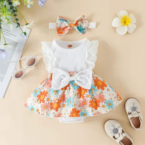 Miniatura 50 de Mubineo Ropa de verano para bebé niña, sin mangas, encaje floral, vestido de mameluco para recién nacido