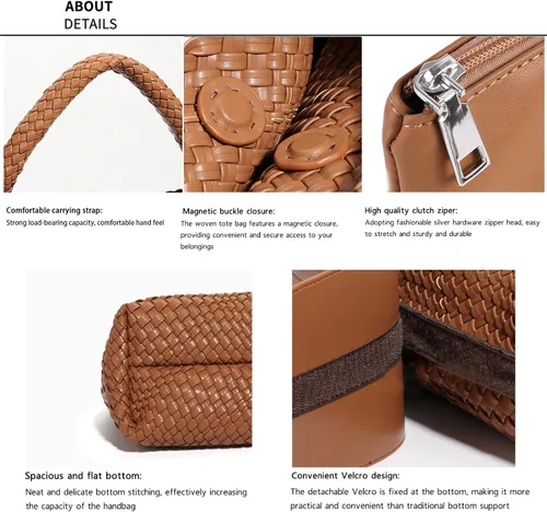 Miniatura 5 de Bolso de mano tejido a mano de cuero vegano para mujer, bolso de hombro con asa superior, bolsa de axilas con monedero