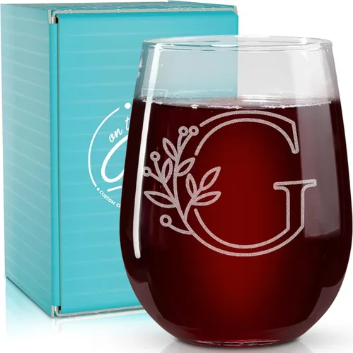 Miniatura 10 de On The Rox Drinks Regalos con monograma para mujeres y hombres – Letra A-Z inicial grabada monograma copa de vino sin tallo, regalo de vino