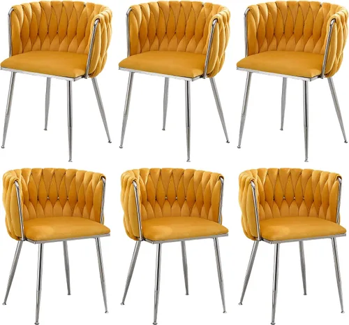 Miniatura 18 de Juego de 2 sillas de comedor de terciopelo, sillas laterales tapizadas tejidas con patas de metal plateado, Sillas de Comedor 2, sillas decorativas