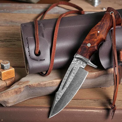 Miniatura 2 de Poshland Cuchillo Skinner de acero de Damasco hecho a mano de 9 pulgadas con espiga completa - Hoja en blanco sólida