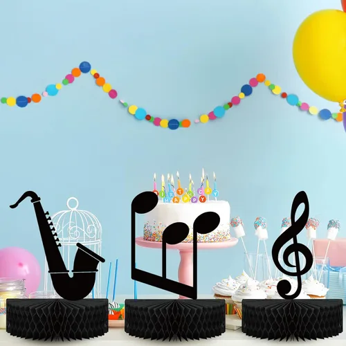 Miniatura 7 de 12 piezas de notas musicales de nido de abeja, decoración de fiesta musical, decoración de mesa retro, centros de mesa de fiesta para niños, notas