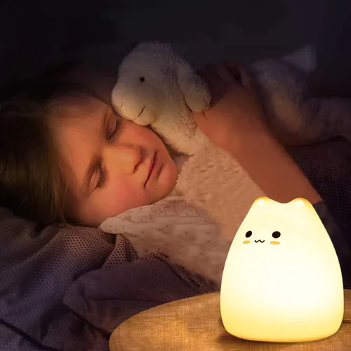 Miniatura 4 de ZKLiLi Luz nocturna de gato para niños, bonita lámpara de noche para guardería, luces táctiles de gato de silicona blanda portátiles, regalo