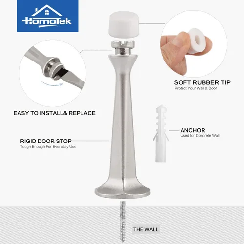 Miniatura 2 de HOMOTEK - Paquete de 8 topes de puerta rígidos y resistentes con punta de goma suave, tope de puerta de zinc fundido para proteger la pared