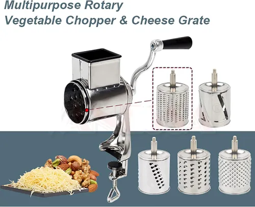 Miniatura 2 de DYNAMI Rallador giratorio de acero inoxidable 5 en 1, rallador de cocina, cortador de verduras, molinos de alimentos con 5 tambores inoxidables