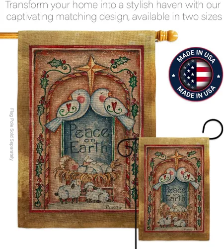 Miniatura 4 de Breeze Decor Juego de banderas con estacas de jardín de la natividad, cartel de arpillera para puerta, soporte para tumba, porche, tapiz al aire