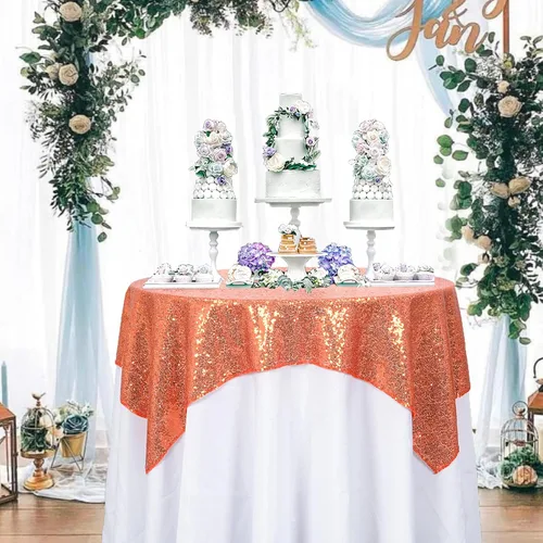 Miniatura 23 de ShinyBeauty Mantel cuadrado de lentejuelas rosas de 50 x 50 pulgadas, mantel de 50 x 50 pulgadas, perfecto para cumpleaños, fiestas, bodas