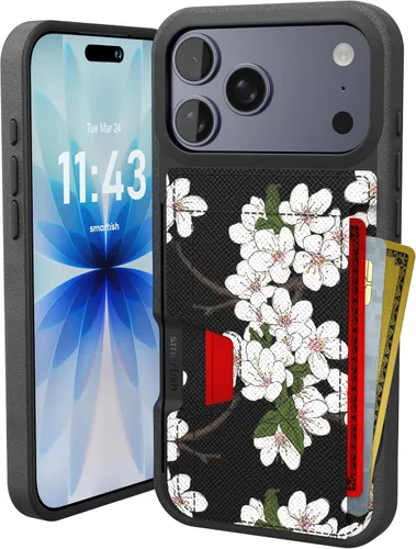 Miniatura 71 de Smartish Funda tipo cartera para iPhone 13 Pro – Wallet Slayer Vol. 2 [delgada + protectora] tarjetero con función atril - Azul sobre verde Blues