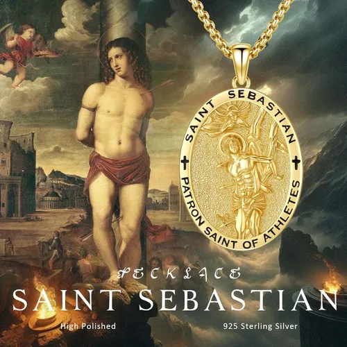 Miniatura 52 de Collar con colgante de plata de ley 925 con medalla de San Patrón, joyería religiosa para hombres y mujeres, con cadena de acero inoxidable 316L