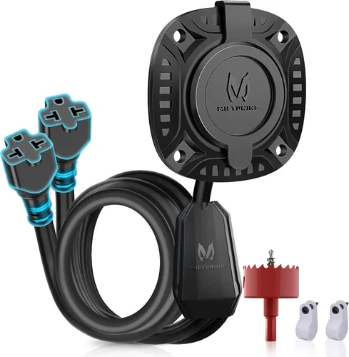 Miniatura 9 de MICTUNING Enchufe de puerto de CA de 20 pulgadas de 15 A con cable de extensión integrado de alta resistencia con tapa y sierra de agujero