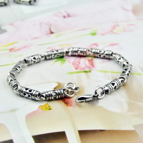 Miniatura 9 de Vintage Men 100% 925 Pulsera de plata esterlina punk hip-hop masculino sólido plata pura 7-8 pulgadas cadena mano catenaria joyería