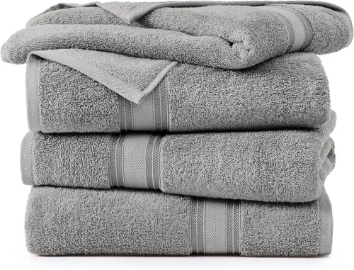 Miniatura 2 de Lane Linen Juego de 4 toallas de baño de 100 % algodón (35 x 66 pulgadas), juego de toallas de baño extragrandes de algodón sin torsión, secado Gris