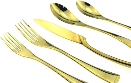 Miniatura 3 de JASHII Juego de cubiertos dorados de pulido de espejo de lujo, juego de cubiertos de 20 piezas, utensilios de acero inoxidable 18/10 para 4, tenedor
