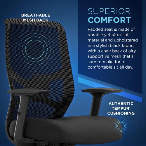 Miniatura 6 de Tempur-Pedic ProTask - Silla de oficina ejecutiva con capa de gel refrescante y soporte lumbar integrado, silla de escritorio ergonómica de malla