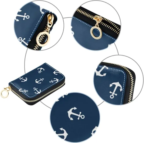 Miniatura 3 de OTVEE Funda para tarjetas de crédito RFID, billetera de cuero de microfibra con cremallera para mujer, Anclas, Cartera Rfid