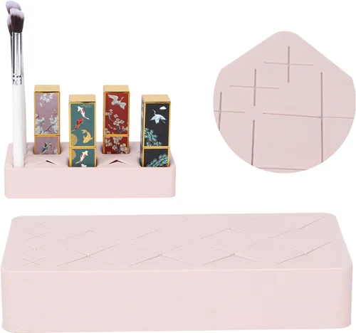 Miniatura 7 de Organizador de maquillaje – Organizador de lápiz labial de 12 ranuras – Soporte de exhibición de maquillaje cosmético de silicona con diseño