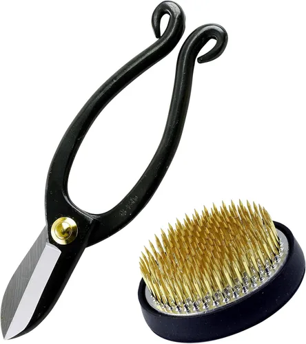 Wazakura Kit de herramientas Ikebana fabricado en Japón, tijeras Ikenobo + soporte de flores Kenzan de latón, juego de arreglos florales japoneses,