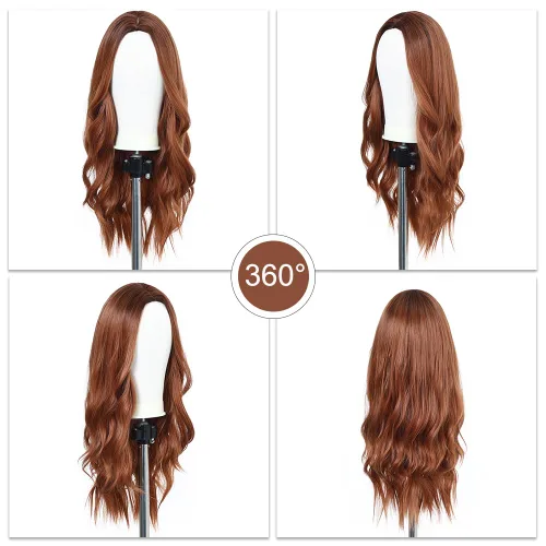 Miniatura 5 de Esmee Pelucas largas de color castaño rojizo ombré para mujer, peluca de cabello sintético ondulado y rizado natural para uso diario, fiestas