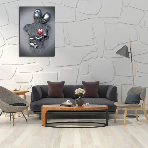 Miniatura 4 de ZEMRARE Corazón de amor 3D efecto metálico negro arte decoración de pared moderna galería pinturas para pared parejas en blanco y negro