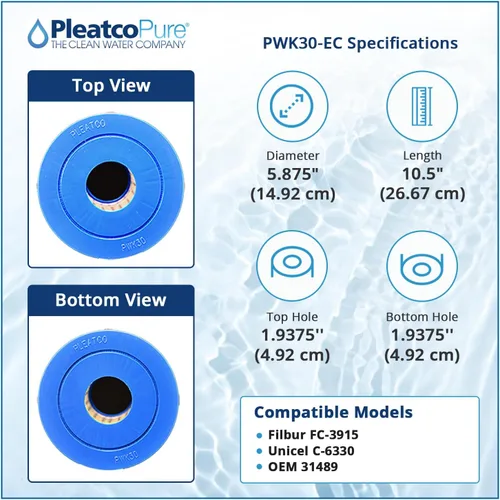 Miniatura 2 de Pleatco PWK30-EC Reemplazo del cartucho de filtro de spa para Unicel: C-6330, Filbur: FC-3915, OEM números de pieza: 31489, blanco