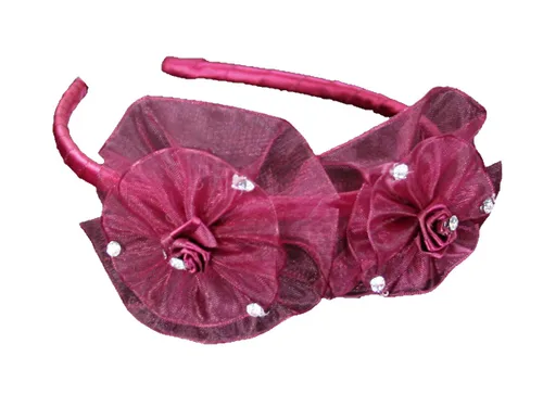 Diadema de organza con lazo y diamantes de imitación (borgoña)
