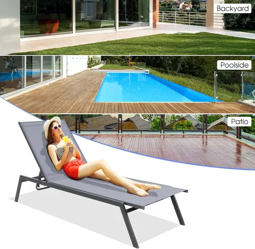 Miniatura 7 de COSTWAY Sillón reclinable para patio, con respaldo ajustable de 6 posiciones, para jardín y piscina