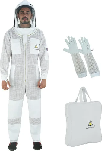 Miniatura 2 de 3-Layer Ultra Ventilated Mesh Beekeeping Suit for Men & Women with Veil Sting-Proof Bee Suit with Leather Gloves & Bag