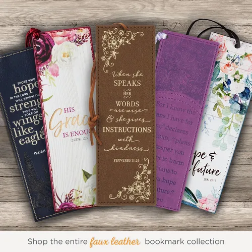 Miniatura 6 de Christian Art Gifts - Marcapáginas premium de piel sintética vegana con escritura bíblica para mujeres: Cuando ella habla - Proverbios 31:26, Marrón