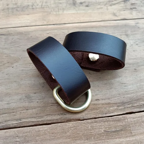 Miniatura 13 de Paquete de 2 protectores de cinturón de cuero + 1 llavero con hebillas de latón macizo, protectores de cinturón de cuero para hombres y mujeres
