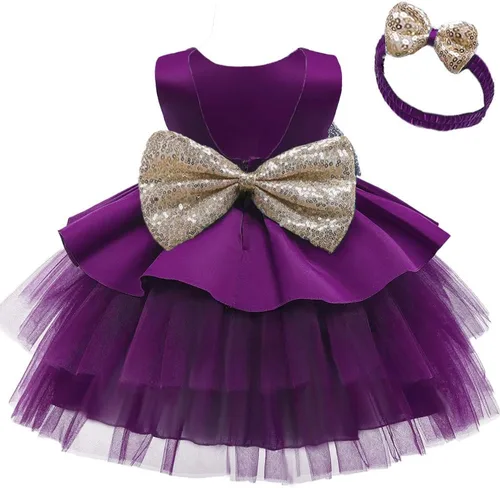 TUIJI 6M-5T - Vestidos de flores con lazo para bebés y niñas, sin espalda, para fiesta de boda, boda, fiesta, lentejuelas
