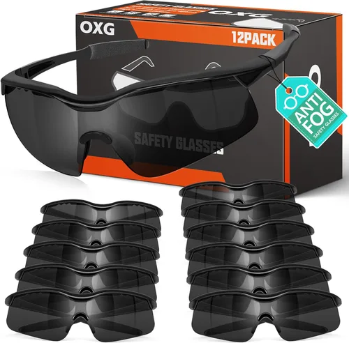 Miniatura 8 de OXG 12 unidades gafas de seguridad antivaho para hombres, gafas de seguridad ANSI Z87.1 resistentes a impactos y arañazos para la protección