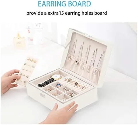 Miniatura 3 de ProttyLife Joyeros para mujer, 2 capas grandes, organizador de joyas para mujer, organizador grande con cerradura para joyería, soporte para aretes