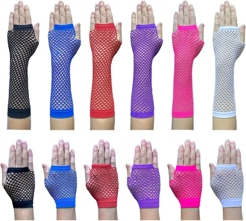 Miniatura 7 de Guantes de red sin dedos para mujer, guantes de red de pescado, calentadores de brazos de malla para fiestas Emo o góticas y 80s o 90S W-N-NG2