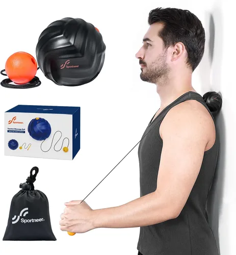 Sportneer Bola de lacrosse de masaje con cuerda, masajeador de tejido profundo para liberación miofascial de espalda, terapia de punto de activación