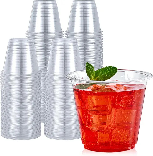 Turbo Bee Paquete de 100 Vasos de Plástico Transparente de 9 oz, Vasos Desechables de Plástico Transparente para Beber, Vasos de Fiesta de Plástico