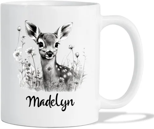 Miniatura 10 de Taza de café con nombre personalizado de oso de 11 y 15 onzas, taza de cerámica blanca con dibujo a lápiz de oso personalizado, regalo para niños