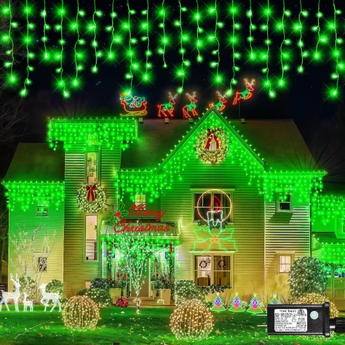 Miniatura 20 de Luces de carámbano para exteriores, 16.5 pies, 200 luces LED de Navidad para exteriores, impermeables, 8 modos de enchufe, cortina de luz conectable