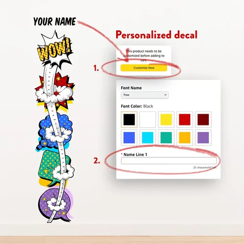 Miniatura 4 de Oliver's Labels Tabla de crecimiento para niños - Bonita calcomanía de pared personalizada - Regla para tamaño infantil - Calcomanía de medición