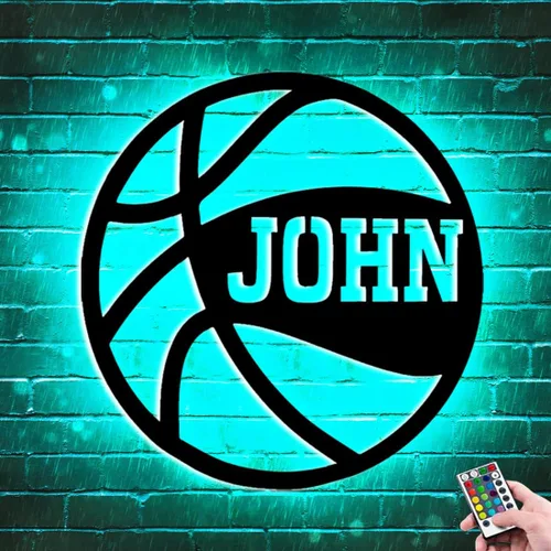 Decoración de pared de baloncesto personalizada con 16 colores de luz LED, control remoto, nombre personalizado, letrero de neón, tema deportivo,