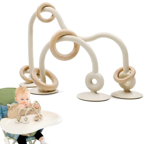 Juguetes sensoriales de succión para silla alta para bebés de 12 a 18 meses, cuerda de silicona de grado alimenticio con lazo de roble, juguete Beige