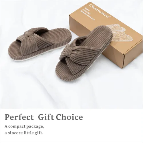 Miniatura 5 de Chantomoo - Pantuflas para mujer, de espuma viscoelástica, para el dormitorio, con lazo de pana, con bandas cruzadas, cómodas, modernas, para regalo