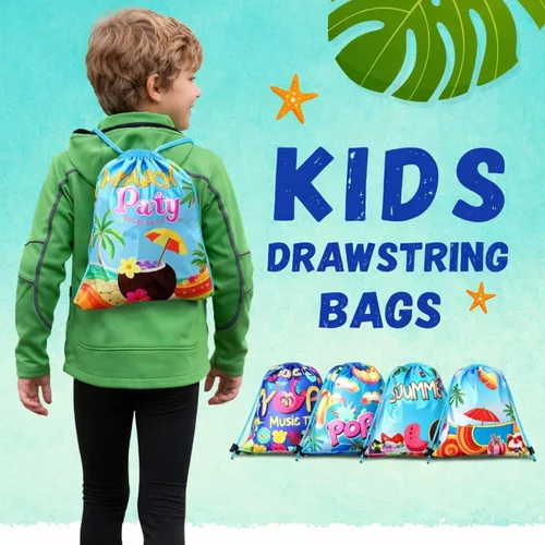 Miniatura 4 de Hosuly 24 bolsas de verano para fiesta en la piscina, bolsas con cordón, mochilas hawaianas, decoración de fiesta de piscina, bolsas de regalo